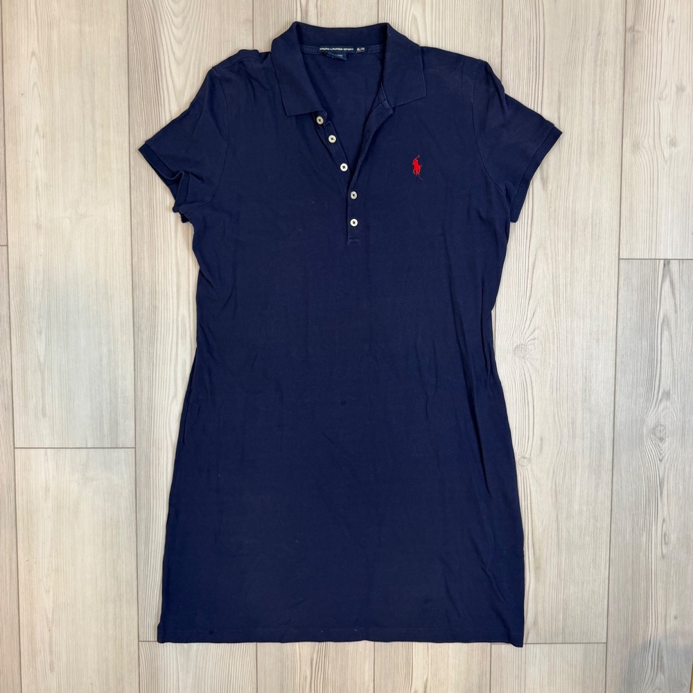 Ralph Lauren Sport Navy Blue Polo Dress XL Red Pony Logo Short Sleeve Pique
